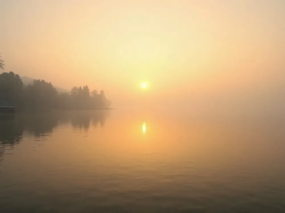 Nebliger Sonnenaufgang am Bodensee